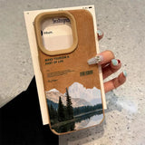 Faux Leather Mountain Motif Lake Scenery Case For iPhone