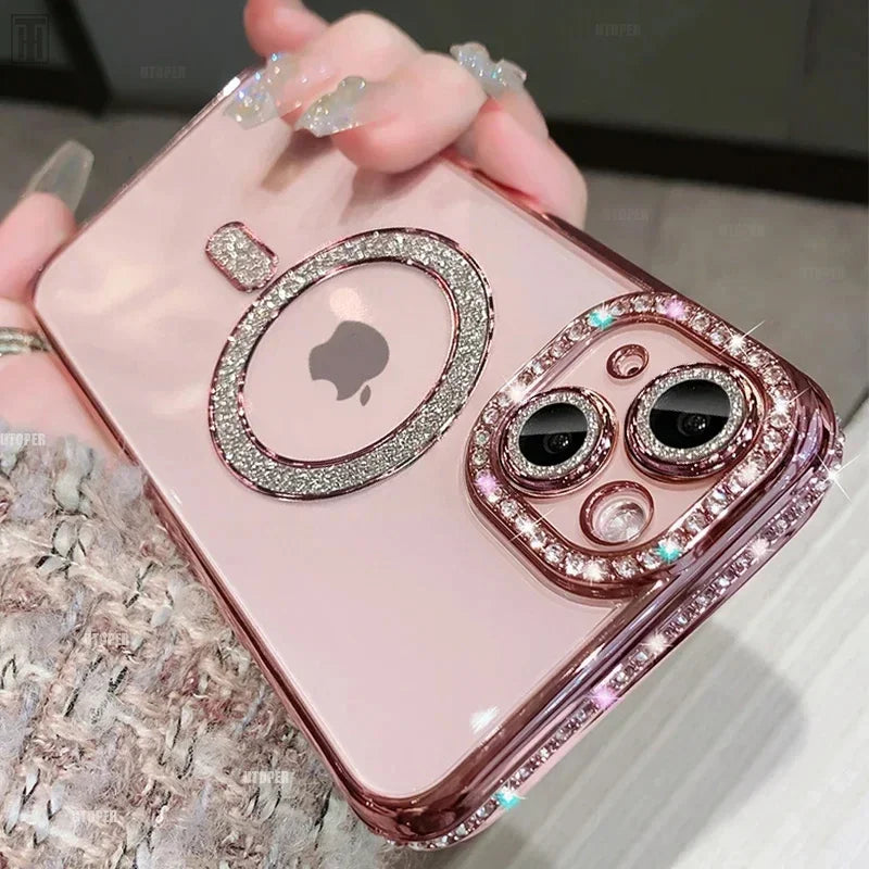 New Fashion Glitter Diamond Transparent Magnetic Case For iPhone