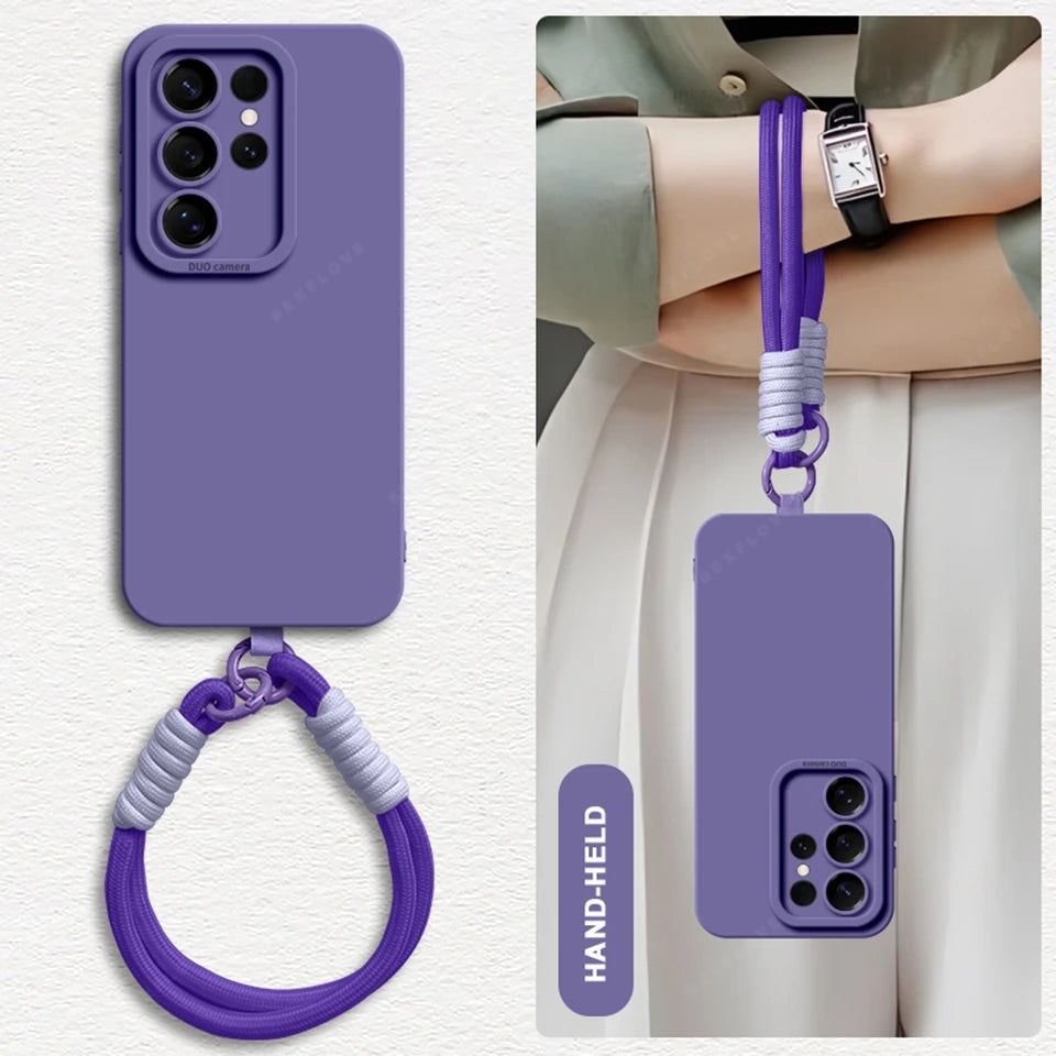 Wrist Strap Liquid Silicone Phone Case For Samsung