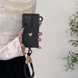 3D Gold Heart Love Wrist Strap Case For Samsung
