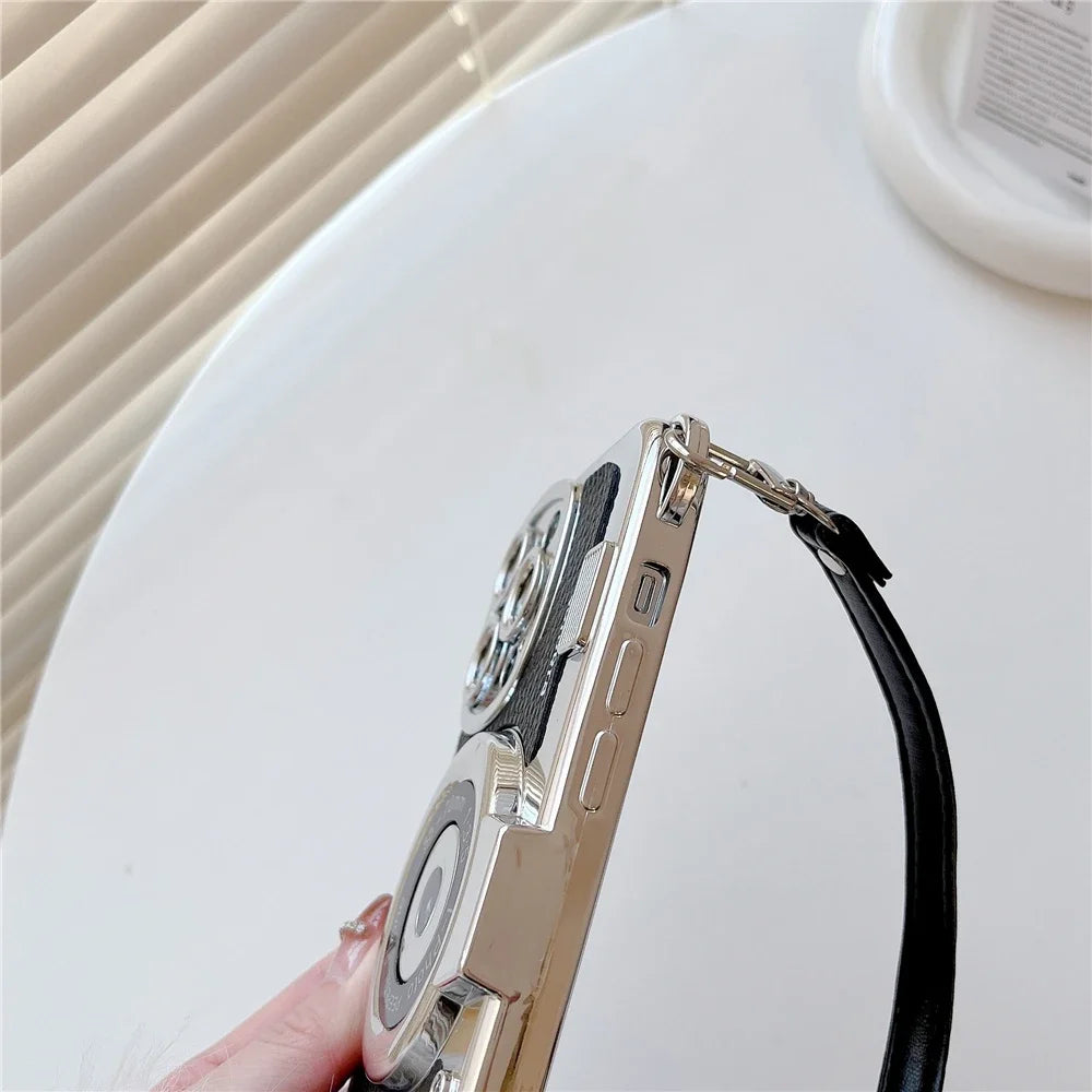 Luxury Retro Stereo Camera Hand with Lanyard Case For iPhone