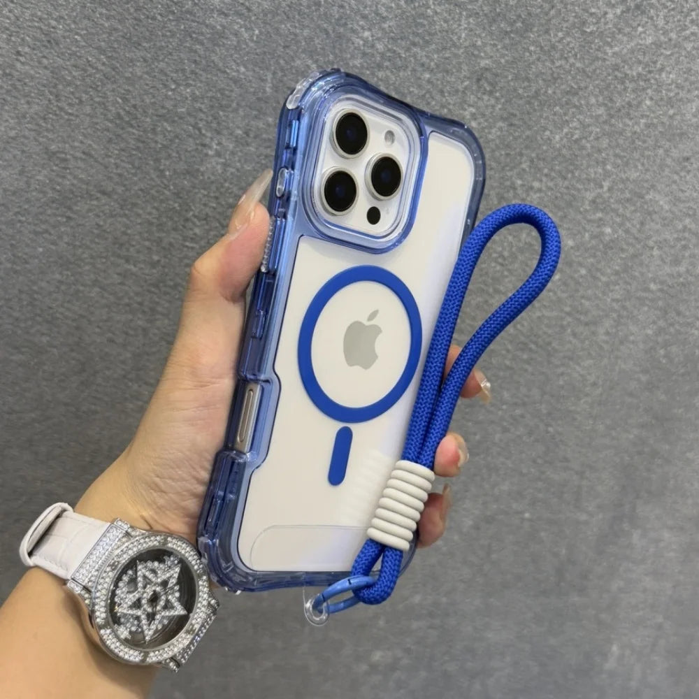 Luxury Neon Clear Magsafe Wrist Strap Lanyard Case for iPhone