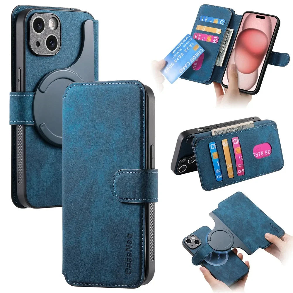 2 in 1 Detachable Leather Wallet For Magsafe Magnetic Phone Case For iPhone