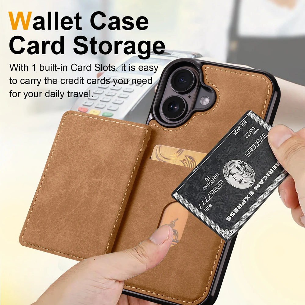 Business Flip Leather Built-in Magnetic Wallet Card Case for iPhone