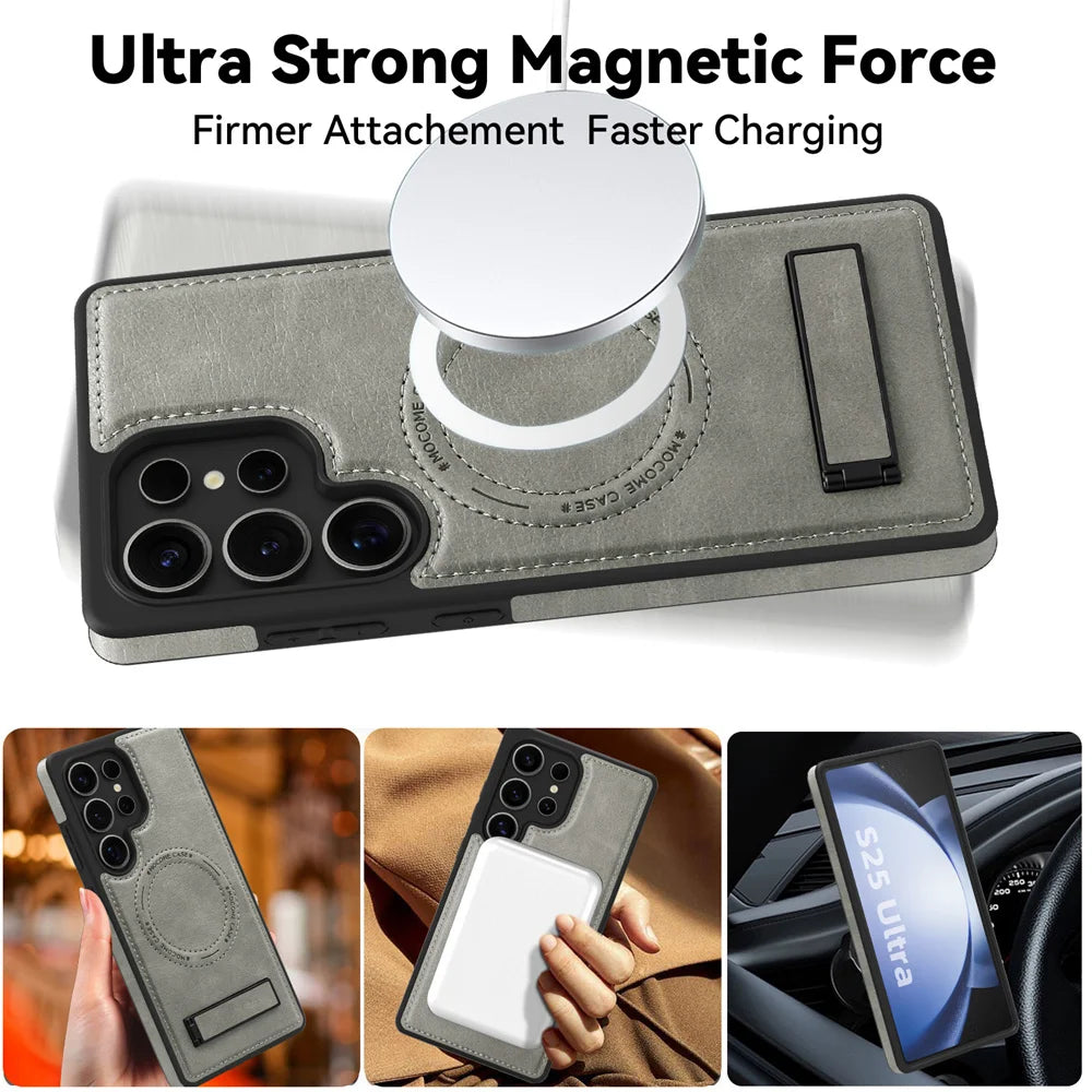 Stand Leather Bracket Magsafe Case for Samsung