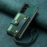 Wristband Lanyard Card Slot Leather Wallet Case for Samsung Z Fold