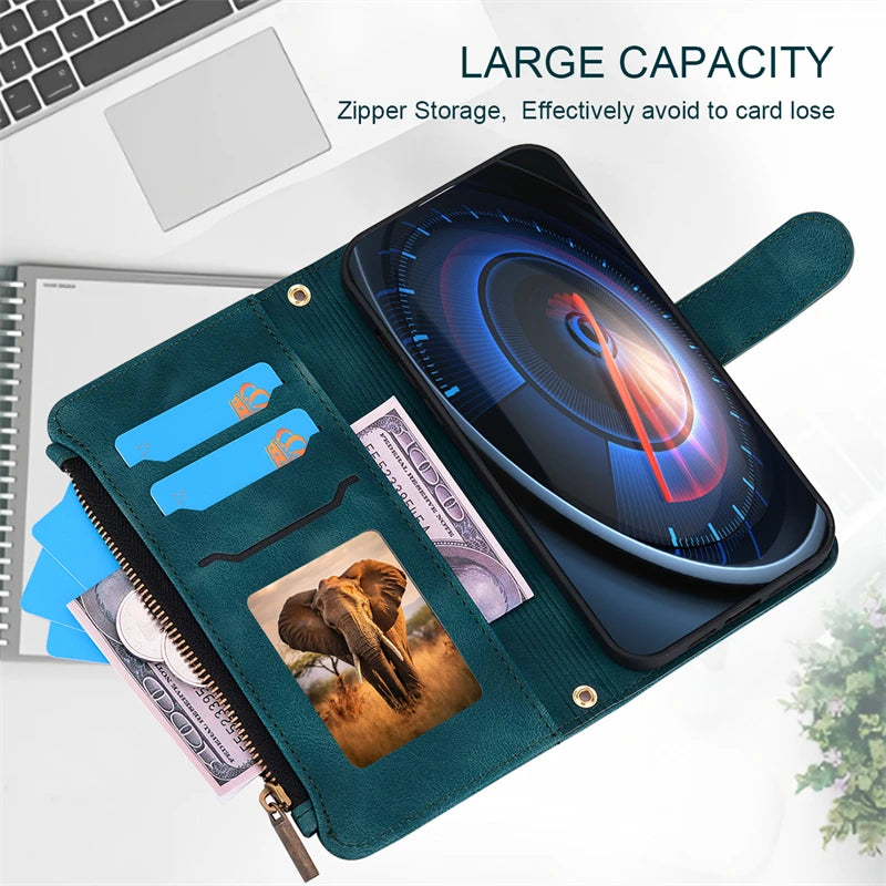 Luxury Zipper Wallet Flip Case For iPhone