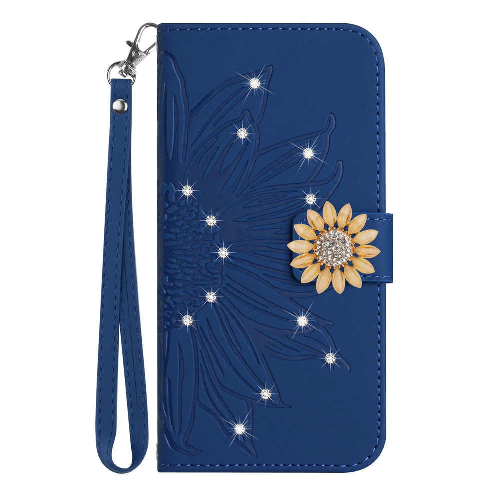 Glitter Sunflower Leather Wallet Flip Case for Samsung