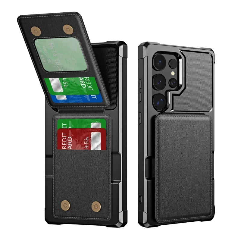 Leather Flip Card Wallet Case For Samsung