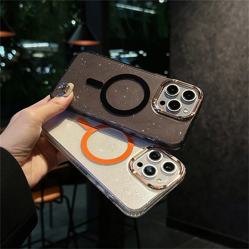 Luxury Magnetic Glitter Transparent Frame Phone Case For iPhone