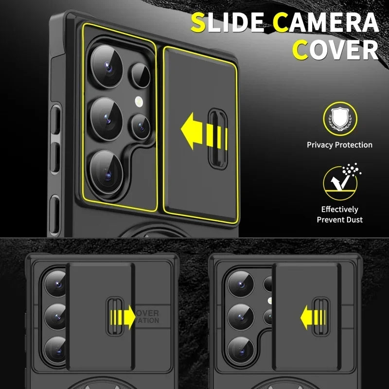 Armor Magnetic Bracket Case Slide Camera Protection Shockproof Cover for Samsung