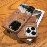 Faux Leather Mountain Motif Lake Scenery Case For iPhone