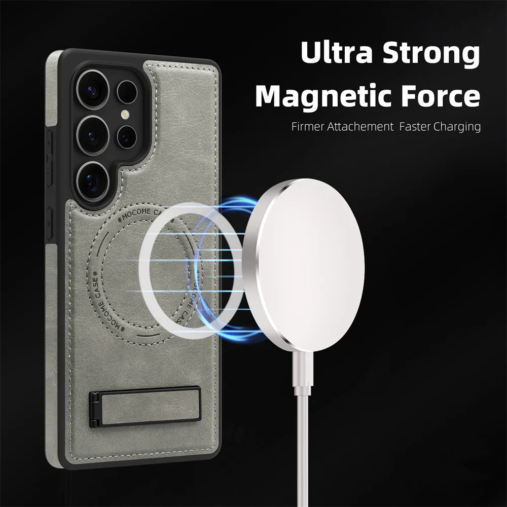 Stand Leather Bracket Magsafe Case for Samsung