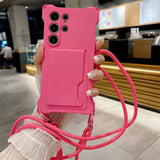 Silicone Wallet Crossbody Necklace Lanyard Card Holder Case For Samsung