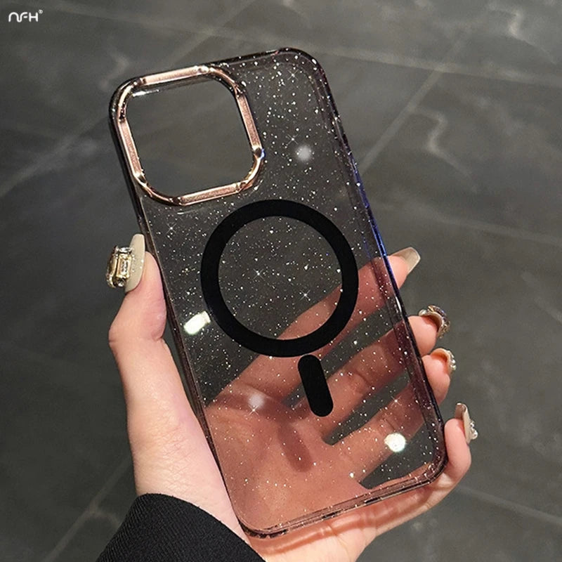 Luxury Magnetic Glitter Transparent Frame Phone Case For iPhone