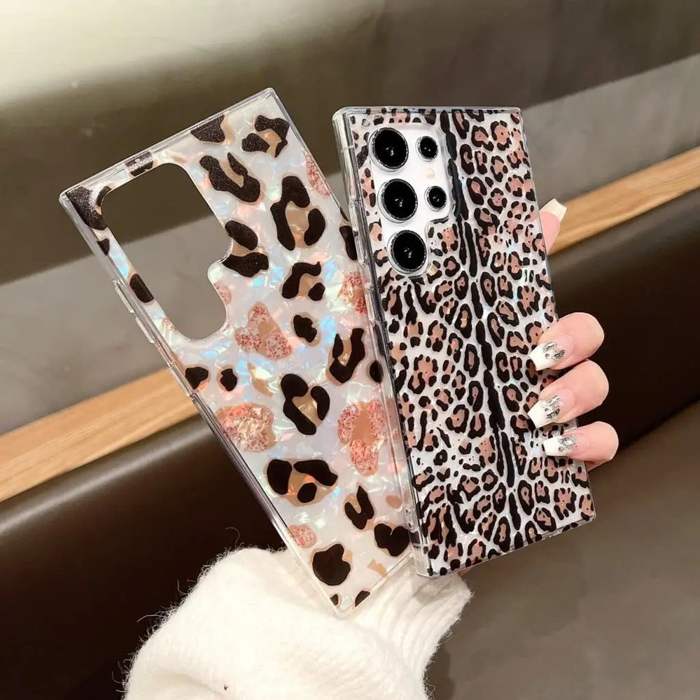 Vintage Glitter Leopard Print Phone Case For Samsung