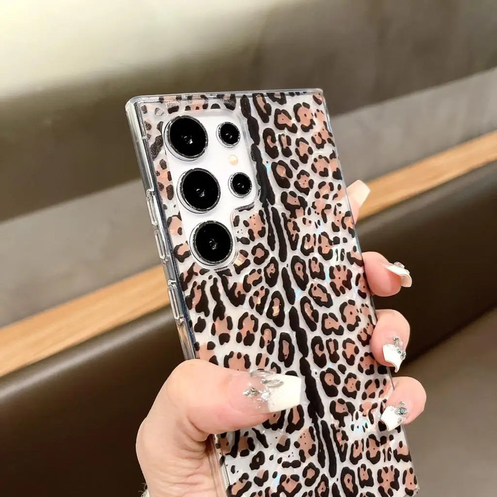 Vintage Glitter Leopard Print Phone Case For Samsung