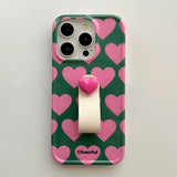 INS Chic Pink Hearts 3D Ring Strap Fashionable Phone Case for iPhone