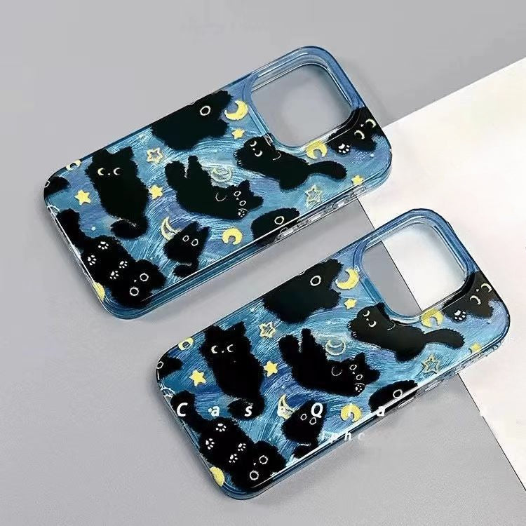 Cute Black Cats Double Layers Wrist Chain Phone Case for iPhone