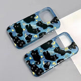 Cute Black Cats Double Layers Wrist Chain Phone Case for iPhone