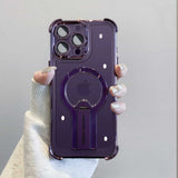 Luxury Transparent Armor Hidden Folding Stand Magnetic Case For iPhone
