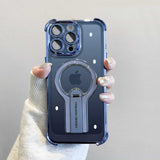 Luxury Transparent Armor Hidden Folding Stand Magnetic Case For iPhone