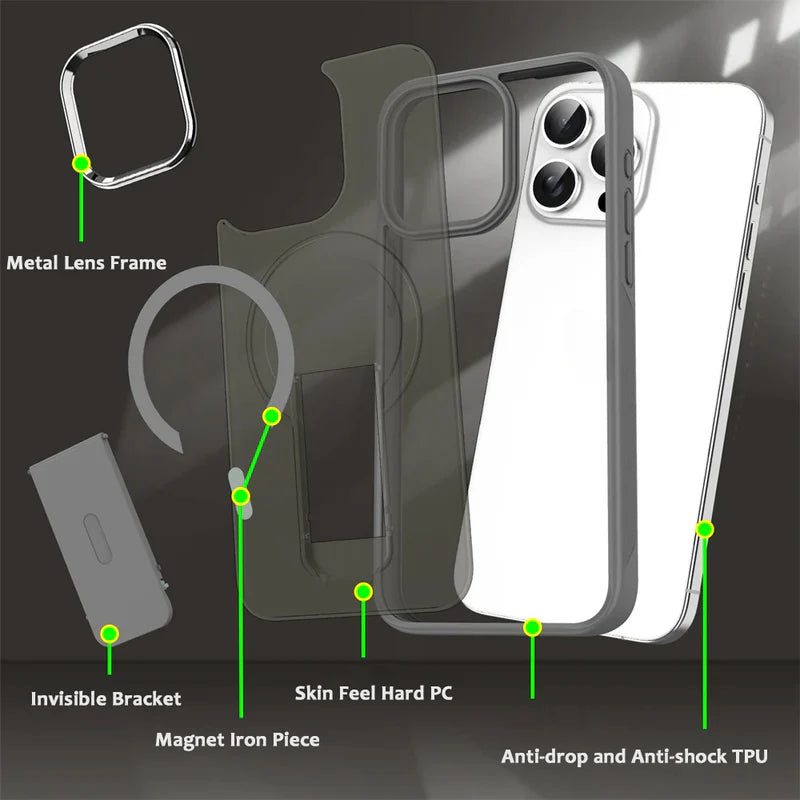 Folding Stand & Magnetic Matte Translucent Case For iPhone