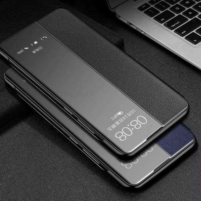Leather Flip Clear Windows Protective Cover Phone Case For Galaxy