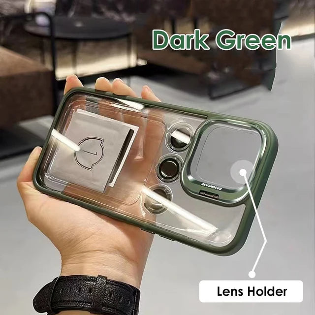 Metal Ring Glass Lens Film Transparent PC Case For IPhone