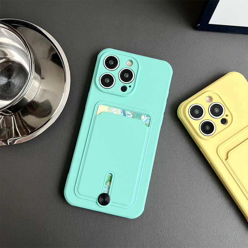 Push Card Bag Slot Holder Wallet silicone Phone Case For iPhone