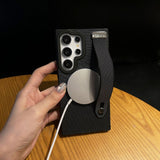 Tech Fabric Magnetic Wrist Strap Kickstand Case for Samsung