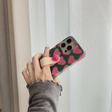 INS Chic Pink Hearts 3D Ring Strap Fashionable Phone Case for iPhone