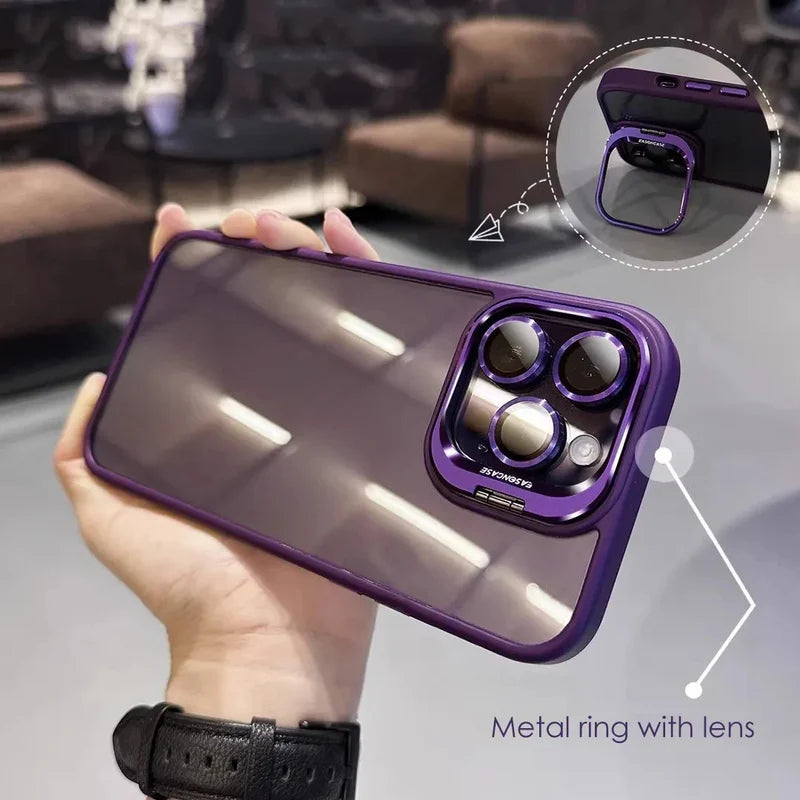 Metal Ring Glass Lens Film Transparent PC Case For IPhone