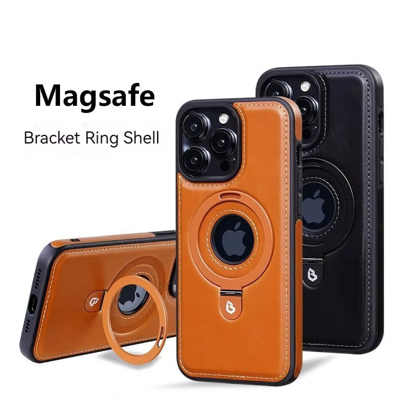 Luxury Magnetic Stand Ring PU Leather Phone Case For iPhone