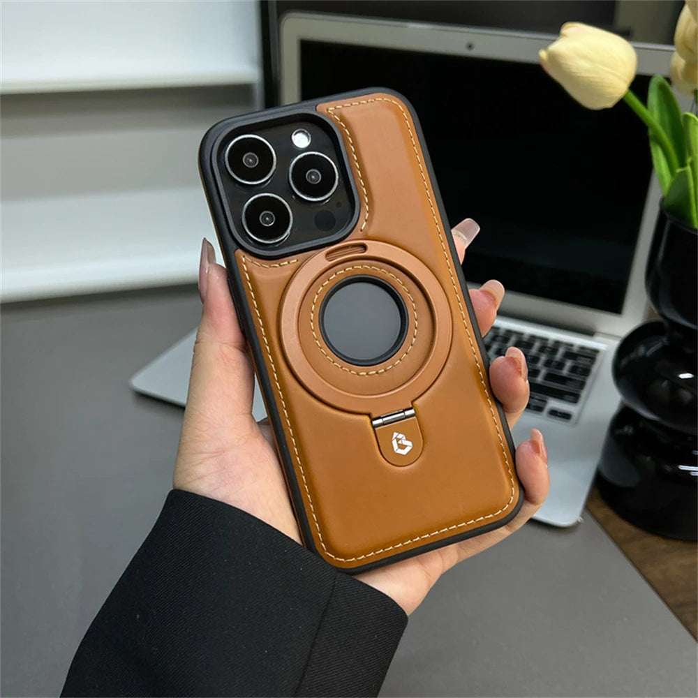 Luxury Magnetic Stand Ring PU Leather Phone Case For iPhone