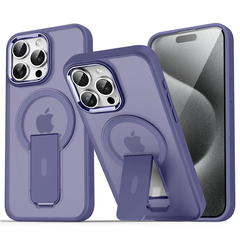 Folding Stand & Magnetic Matte Translucent Case For iPhone