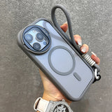 Fold Glass Lens Stand Wrist StrapMagnetic Transparent Case For iPhone