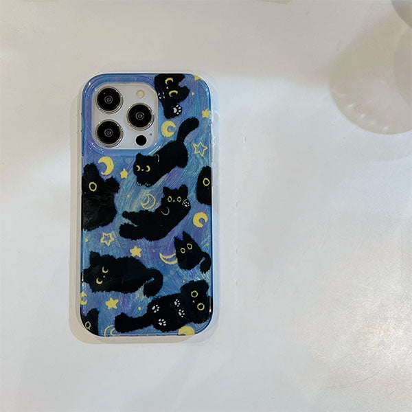 Cute Black Cats Double Layers Wrist Chain Phone Case for iPhone
