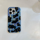Cute Black Cats Double Layers Wrist Chain Phone Case for iPhone