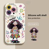 Creative Graffiti Cute Girl Liquid Silicone Phone Case for iPhone