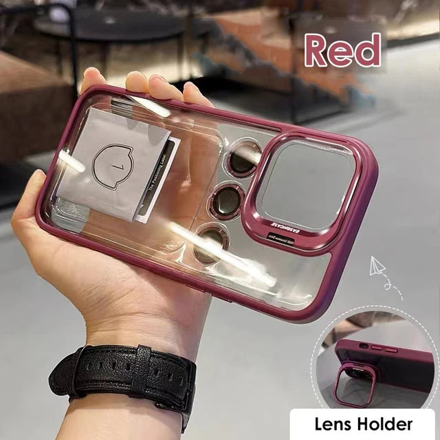 Metal Ring Glass Lens Film Transparent PC Case For IPhone