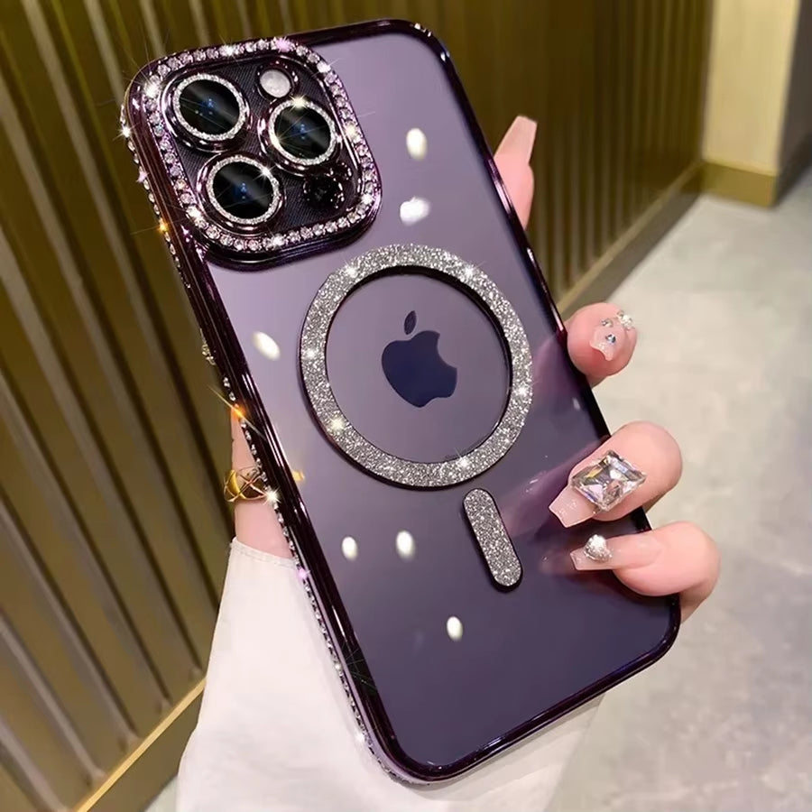 New Fashion Glitter Diamond Transparent Magnetic Case For iPhone