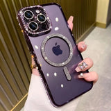 New Fashion Glitter Diamond Transparent Magnetic Case For iPhone