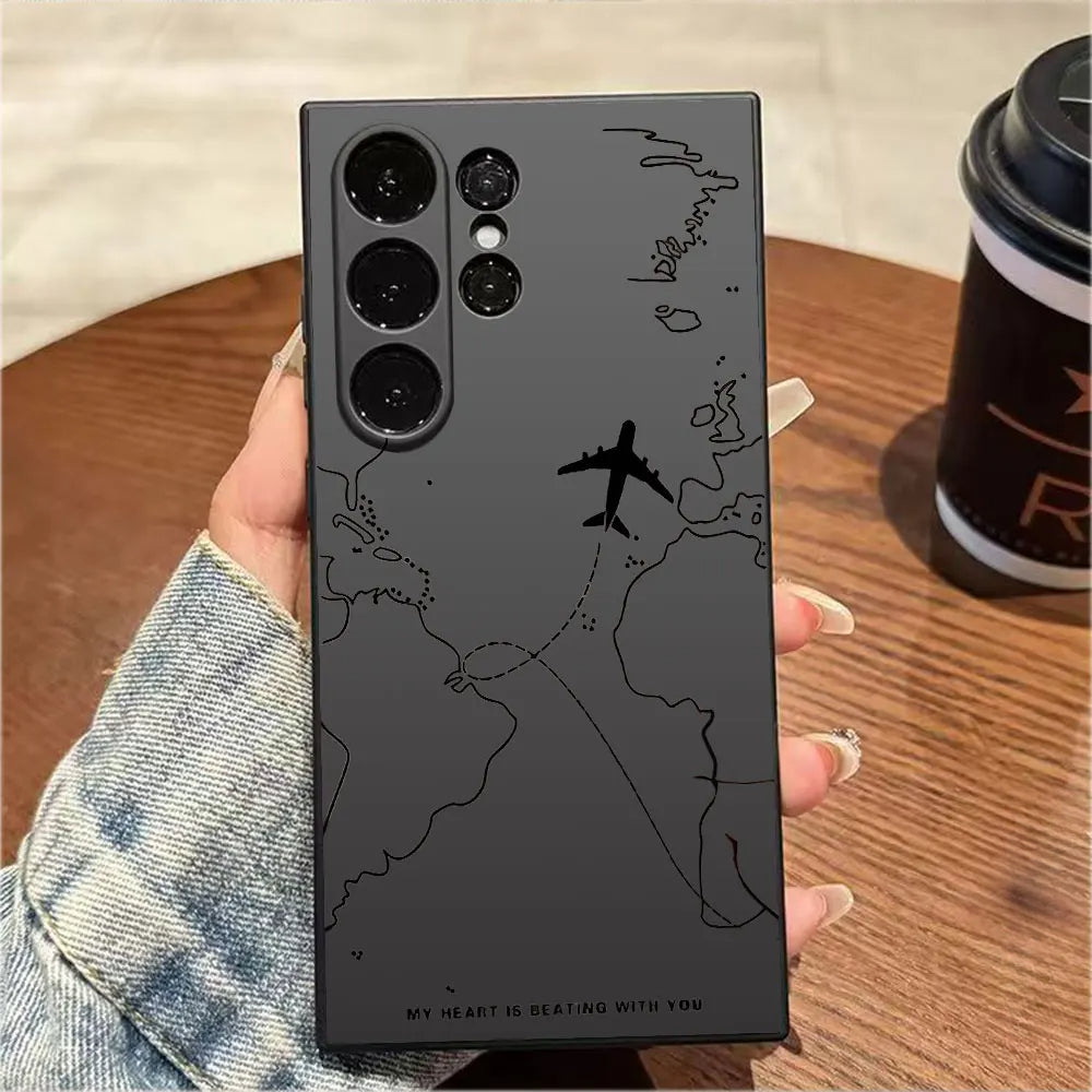 Silicone phone case with airplane route pattern for Samsung