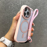Fold Glass Lens Stand Wrist StrapMagnetic Transparent Case For iPhone