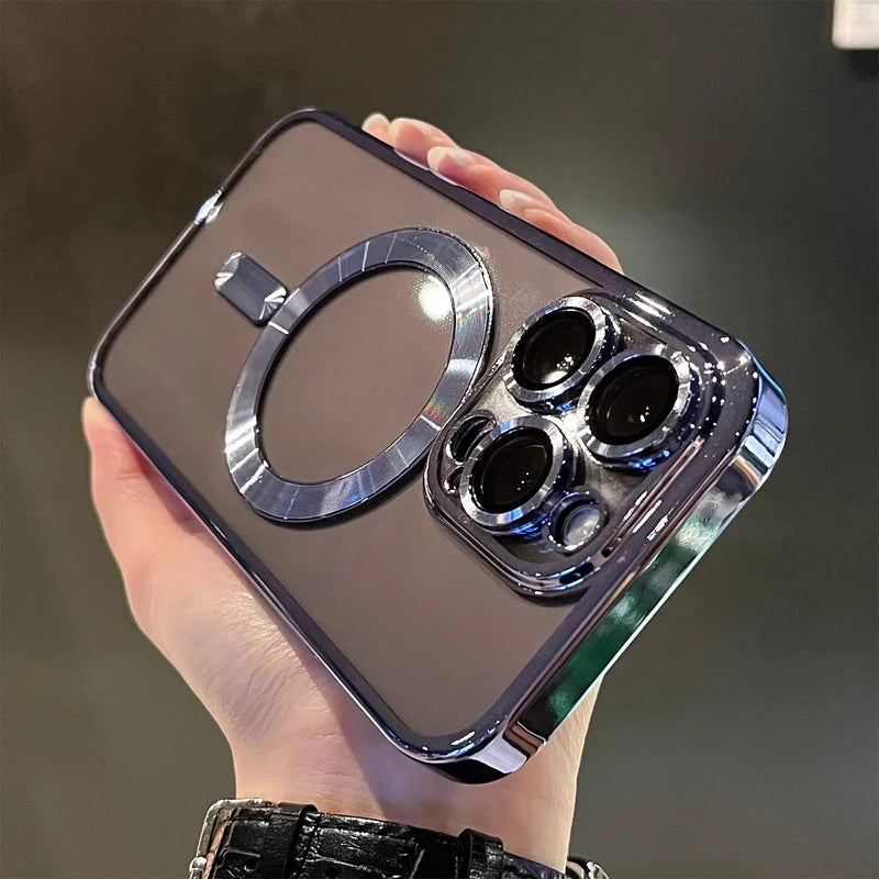 Luxury Magnetic Plating Clear Shockproof Silicone Case For iPhone