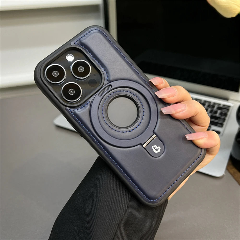 Luxury Magnetic Stand Ring PU Leather Phone Case For iPhone