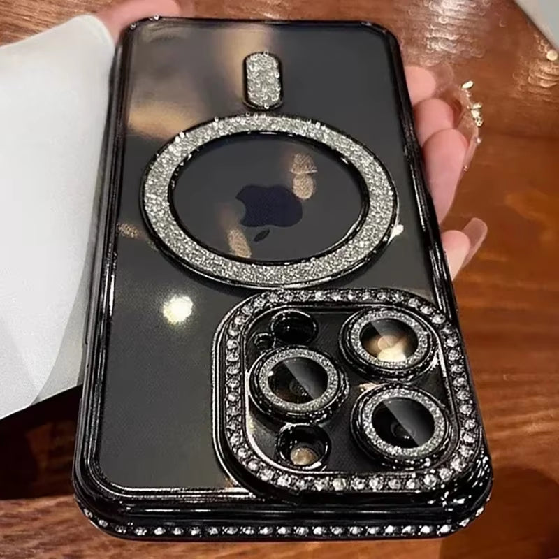 New Fashion Glitter Diamond Transparent Magnetic Case For iPhone