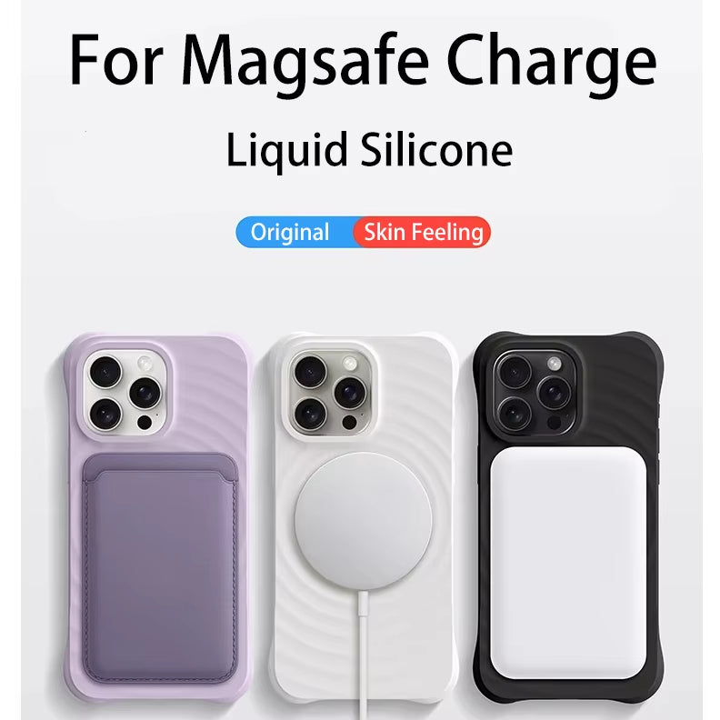 Liquid Silicone Wave Pattern Magsafe Phone Case For iPhone