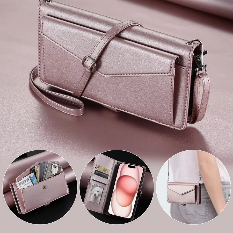 Double Card Slot Crossbody Wallet Case for iPhone